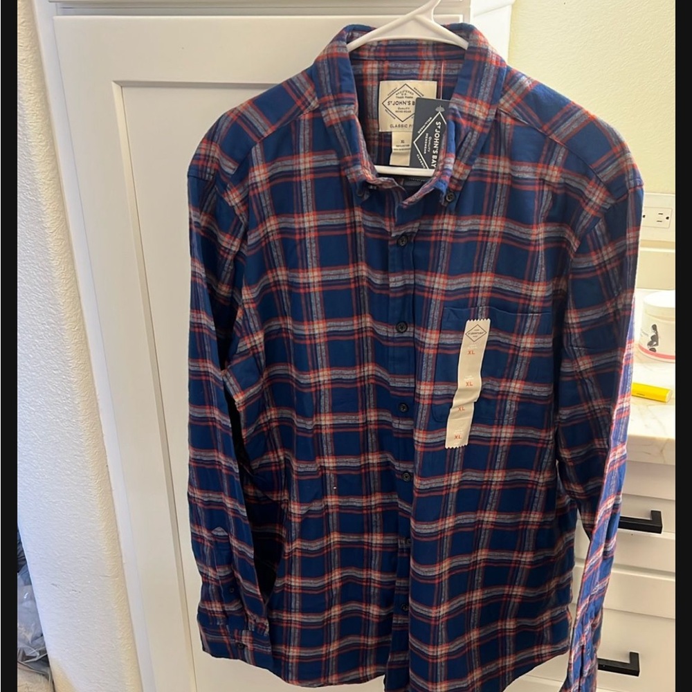 St. John's Bay Blue and Red Casual Button Down Shirt